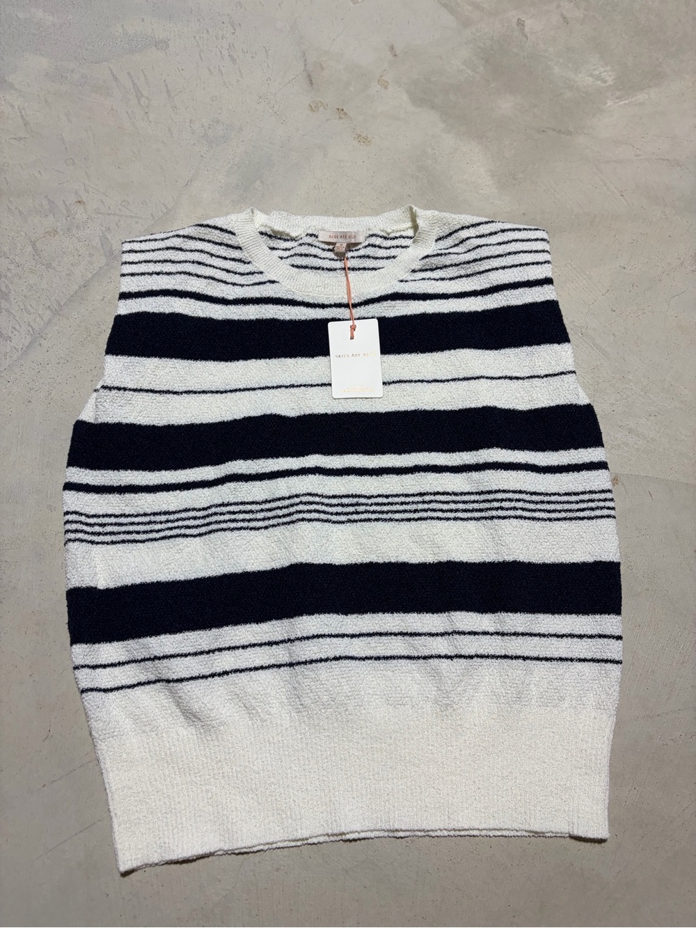 Skies are blue NWT terry cloth Striped Sweater tank navy medium MSRP$53
